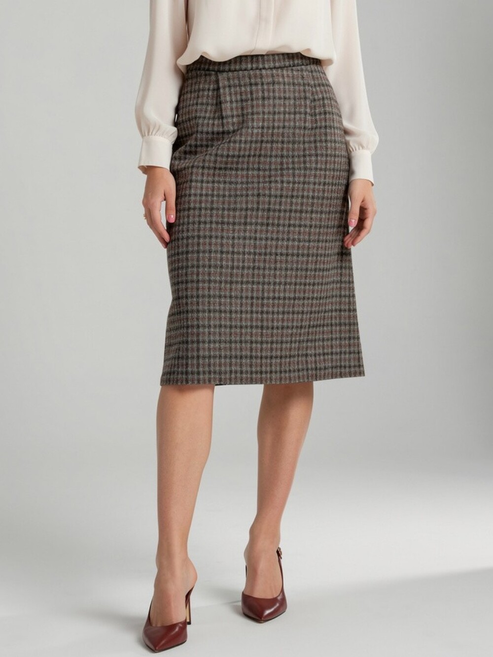Union Made Vintage Check Pattern Natural A-line Skirt - Elegant Workwear Size M